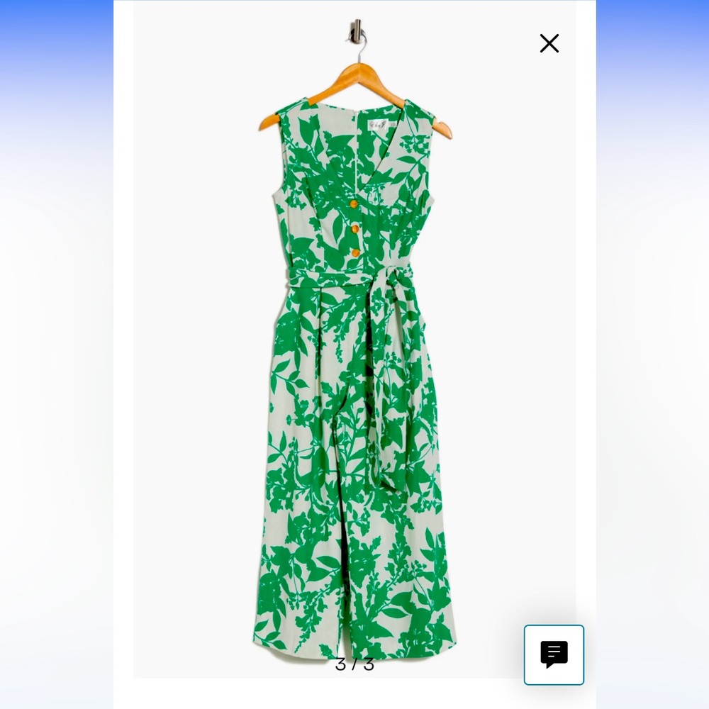 Eliza J Crop Tie Waist Linen Blend Jumpsuit Green floral